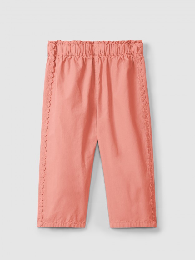 Twill pull-up pants with decorative ribbon Twill pull-up pants with decorative ribbon
