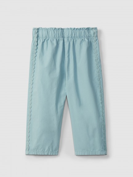 Pantalon pull-up en sergé avec ruban décoratif Pantalon pull-up en sergé avec ruban décoratif