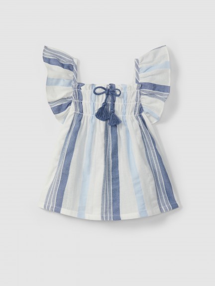 Top tissu textur� � rayures avec cordon d�coratif