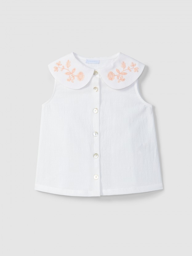 Blouse textured and embroidered cotton