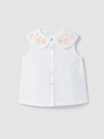 Blouse coton textur� et broderie
