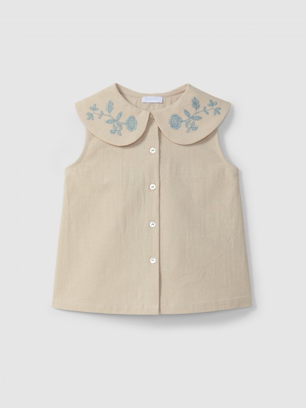 Blouse coton texturé et broderie Blouse coton texturé et broderie
