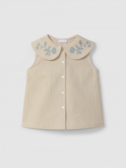 Blusa algodón texturizado y bordado Blusa algodón texturizado y bordado