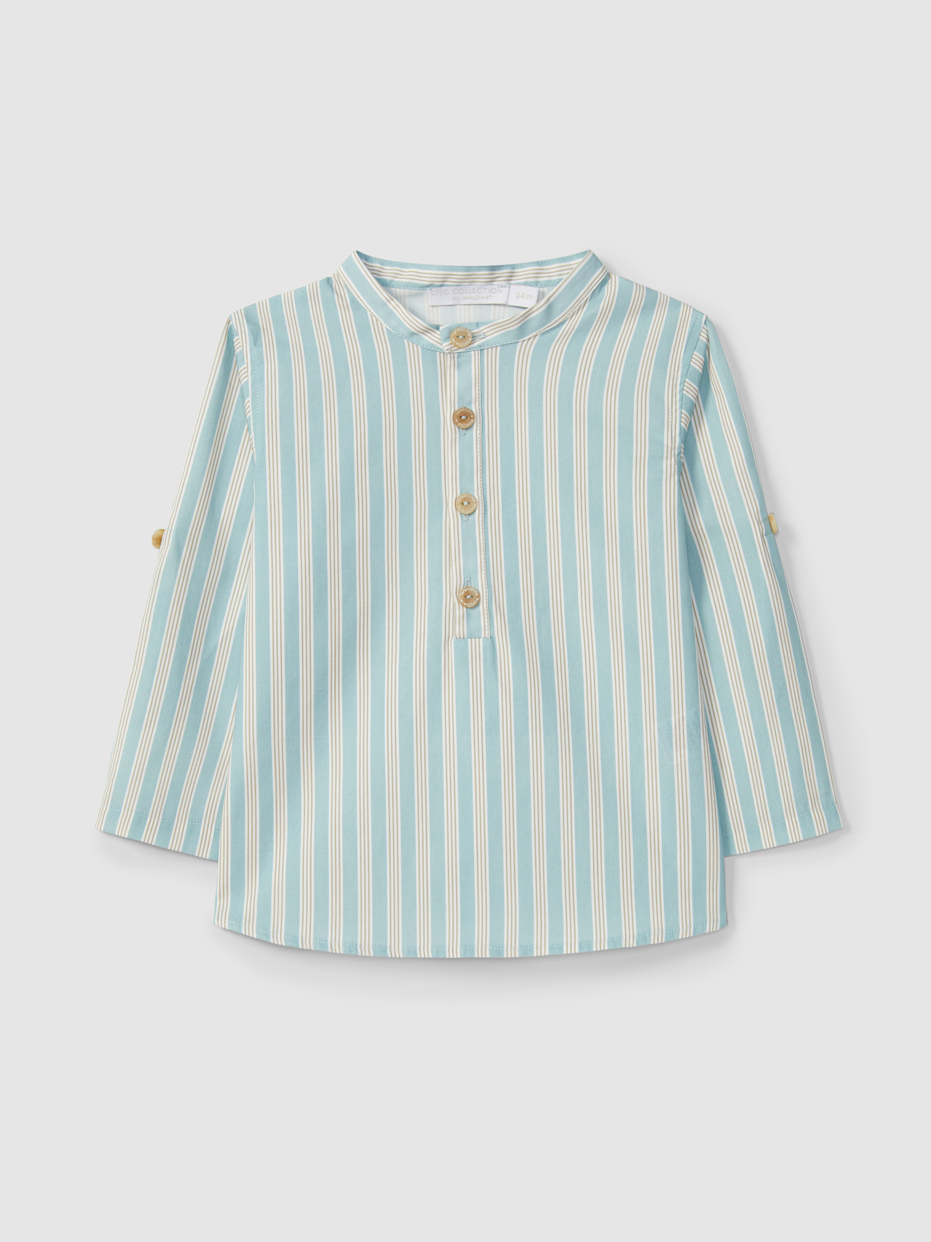 Shirt striped mandarin collar