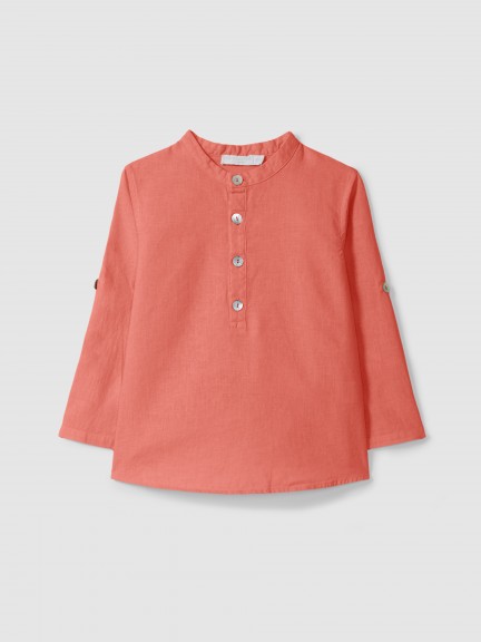 Shirt linen mandarin collar