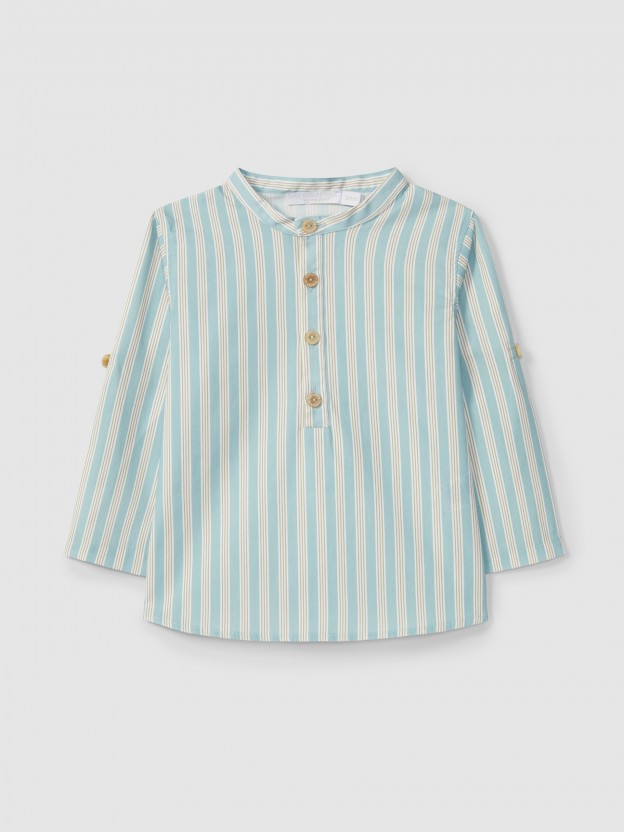 Shirt striped mandarin collar Shirt striped mandarin collar