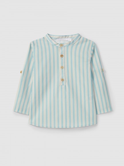 Shirt striped mandarin collar Shirt striped mandarin collar
