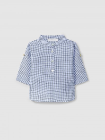 Shirt mandarin collar checkered