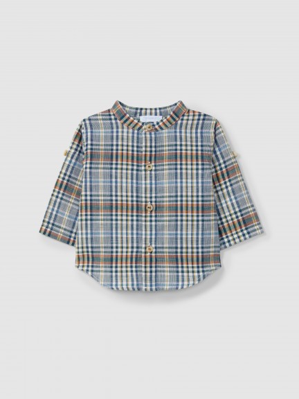 Mandarin collar checked shirt Mandarin collar checked shirt