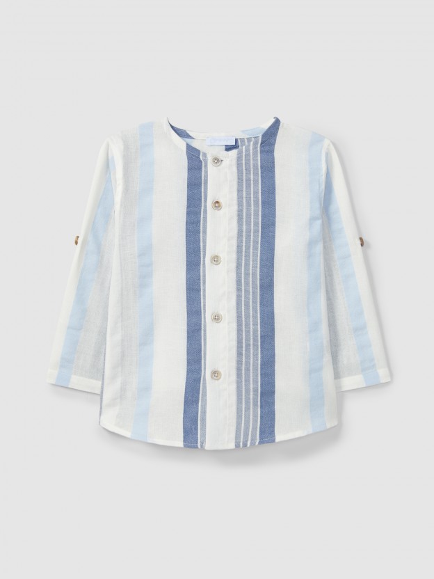 Camisa gola mao tecido texturado de riscas