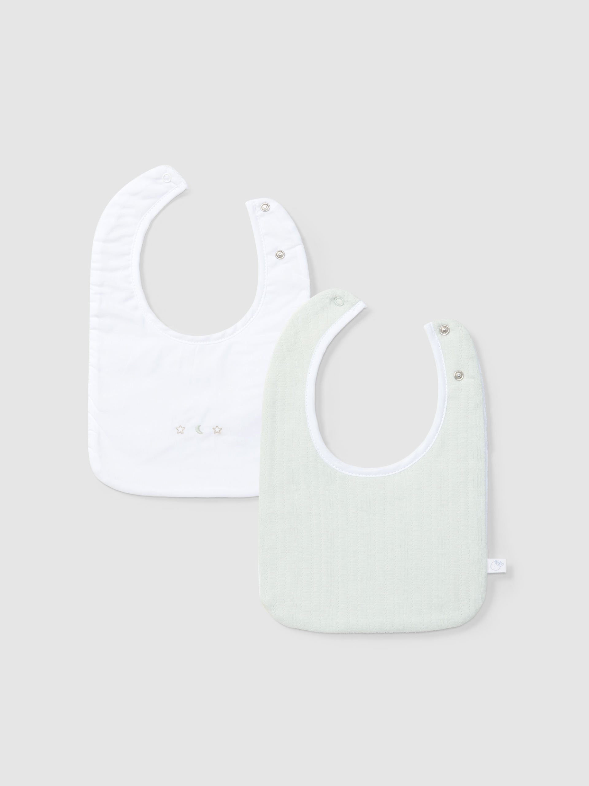 Lot de deux bavoirs brodés et maille avec effet ajouré