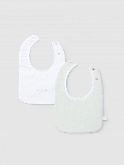 Pack of two bibs embroidered and ajour effect jersey