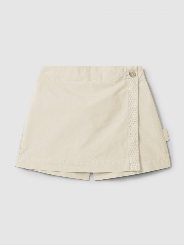 Jupe-culotte en serg� avec d�tail de ruban d�coratif