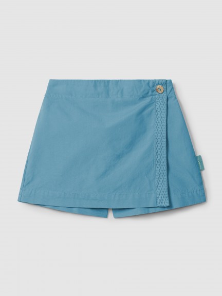 Falda-pantalón en sarga con detalle de cinta decorativa Falda-pantalón en sarga con detalle de cinta decorativa