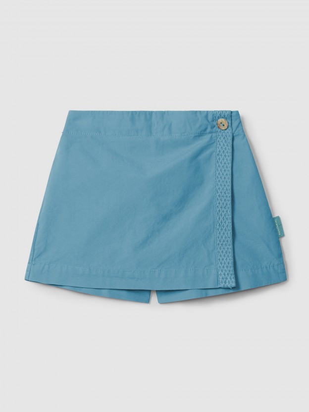 Jupe-culotte en serg� avec d�tail de ruban d�coratif