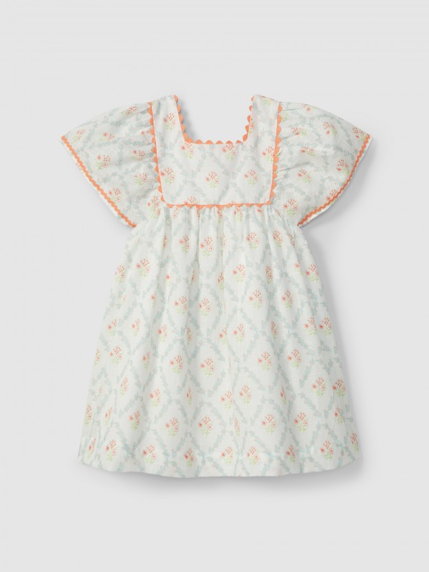 Vestido floral com detalhe de espiguilha Vestido floral com detalhe de espiguilha