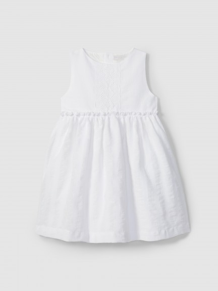 Linen dress with natural appearance and crochet detail