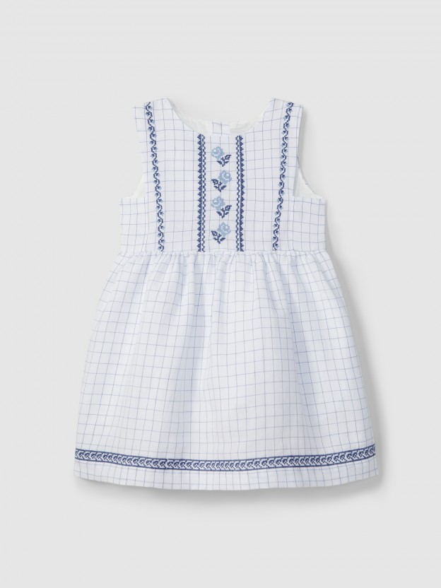 Checkered fabric dress with cross stitch embroidery