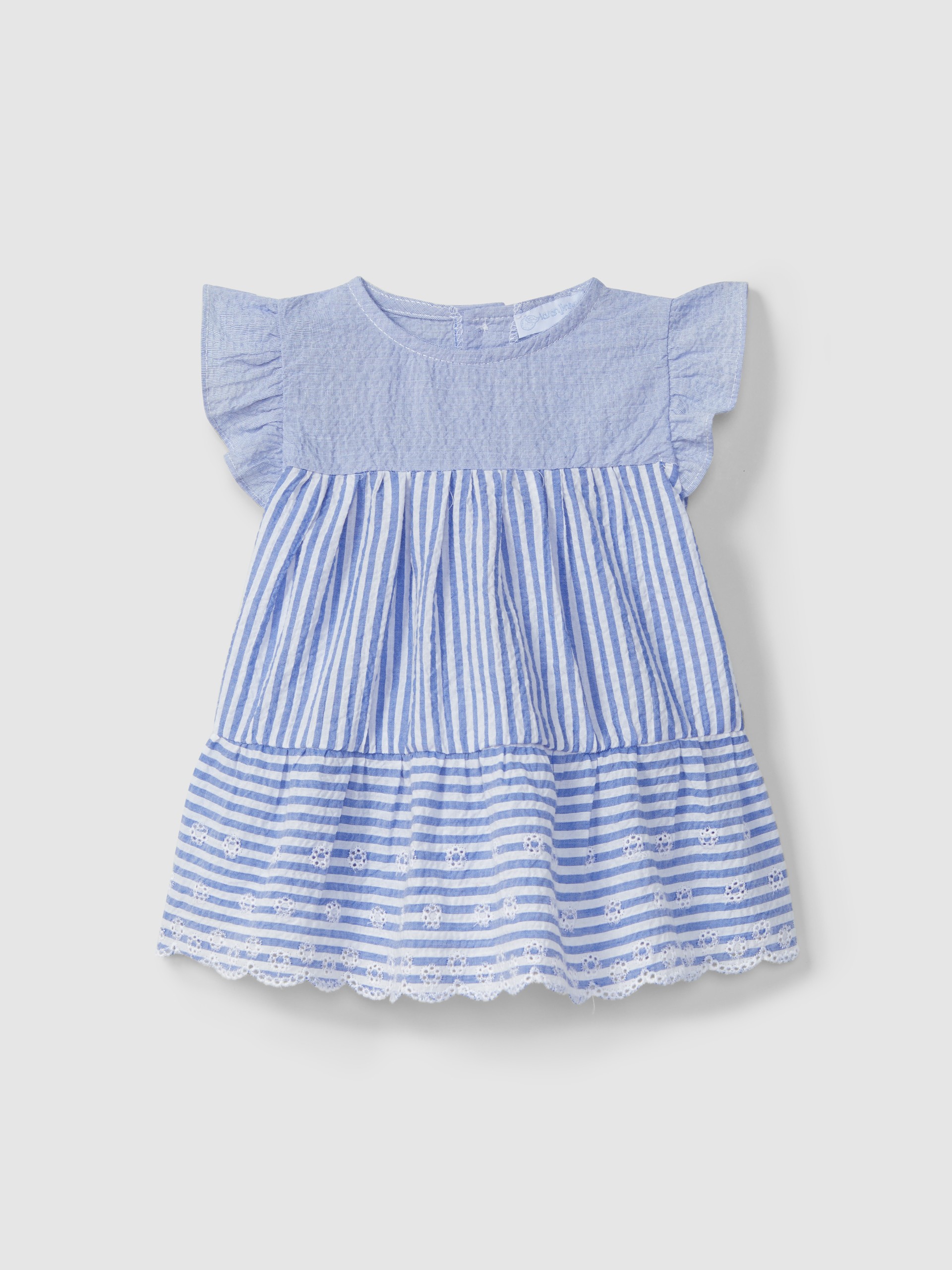 Striped and embroidered seersucker dress