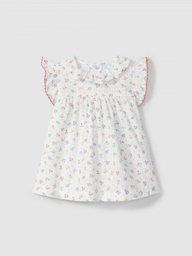 Dress floral print with ruffled collar Dress floral print with ruffled collar