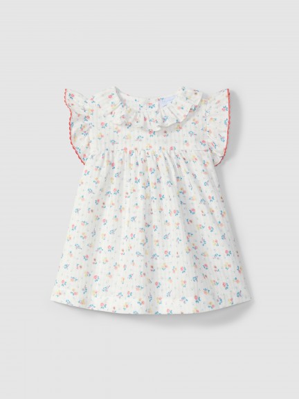 Vestido estampado floral con cuello de volante