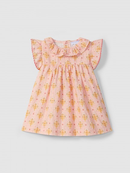 Dress floral print with ruffled collar