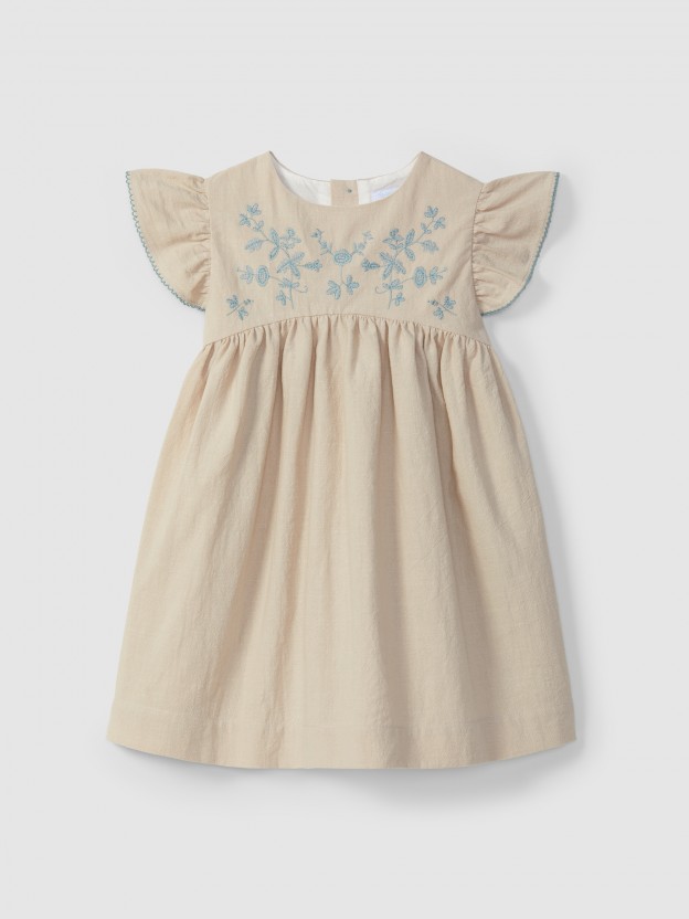 Robe coton texturé et broderie Robe coton texturé et broderie