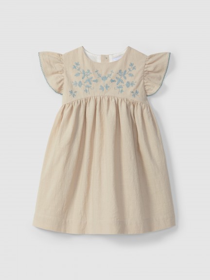 Vestido algod�o texturado e bordado