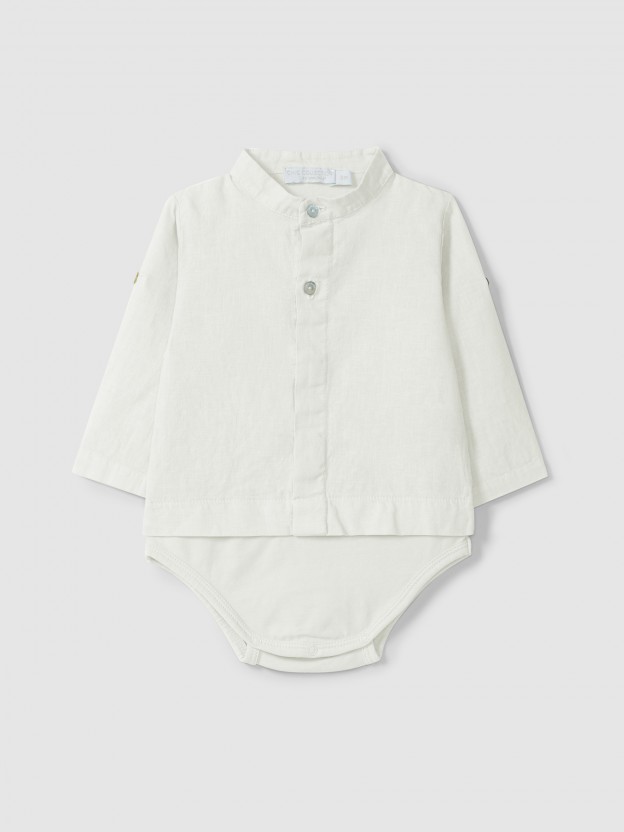 Body-camisa gola mao em linho