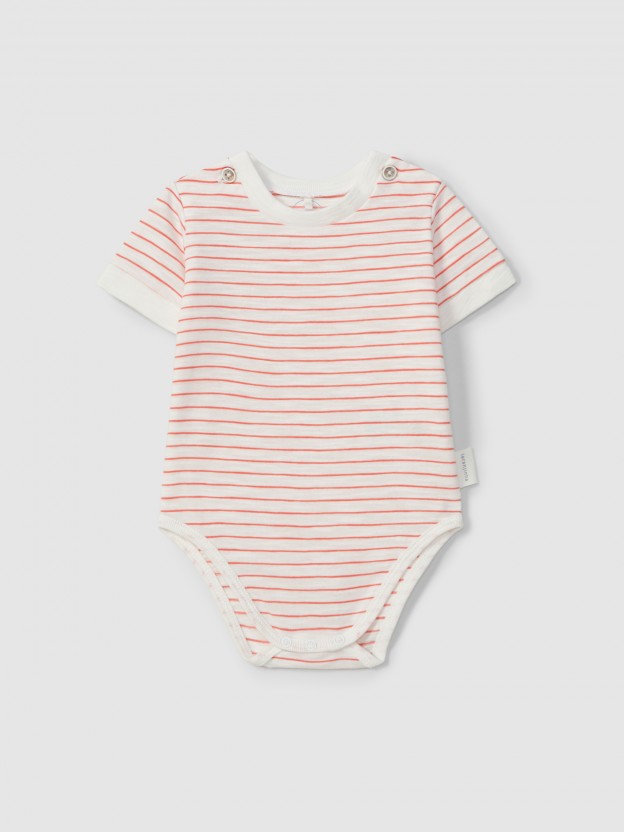 Striped bodysuit mandarin collar
