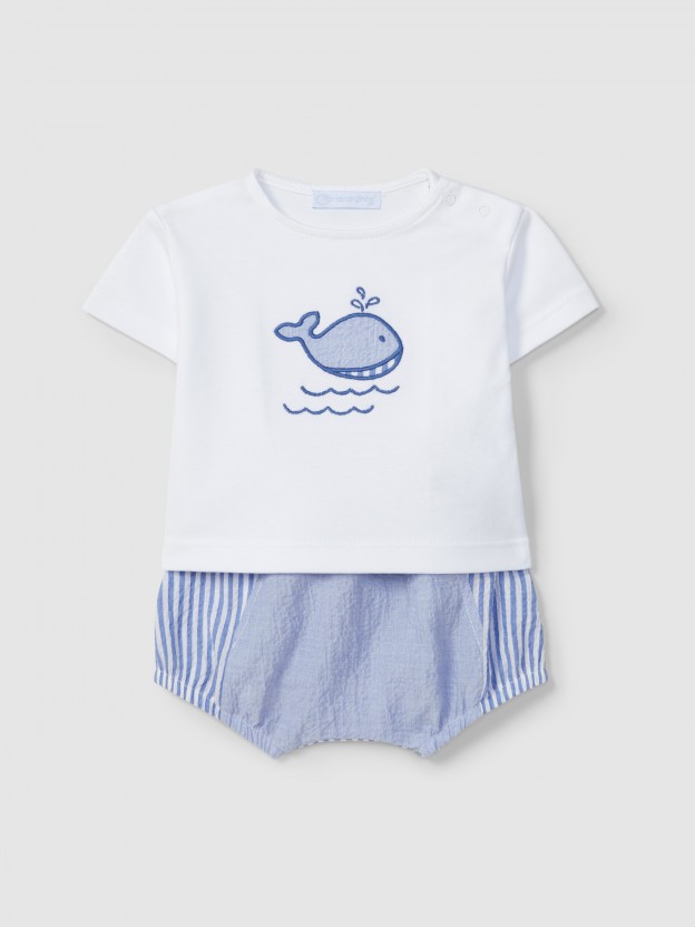 Two-piece set striped and embroidered seersucker Two-piece set striped and embroidered seersucker