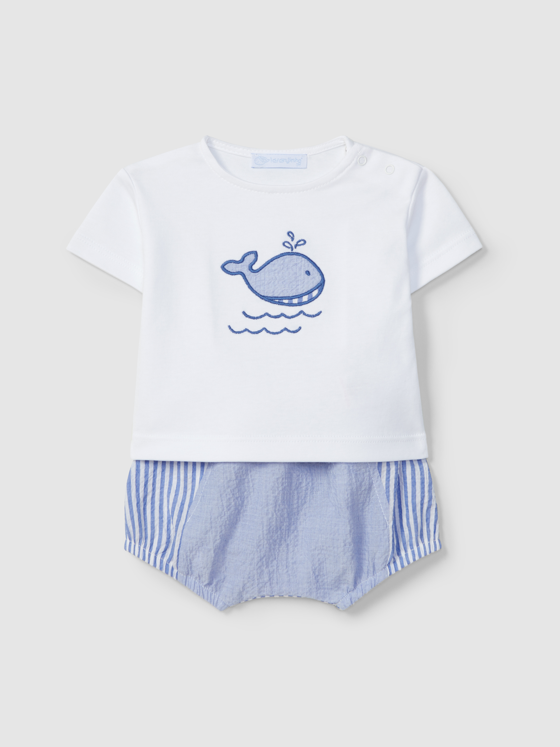 Two-piece set striped and embroidered seersucker