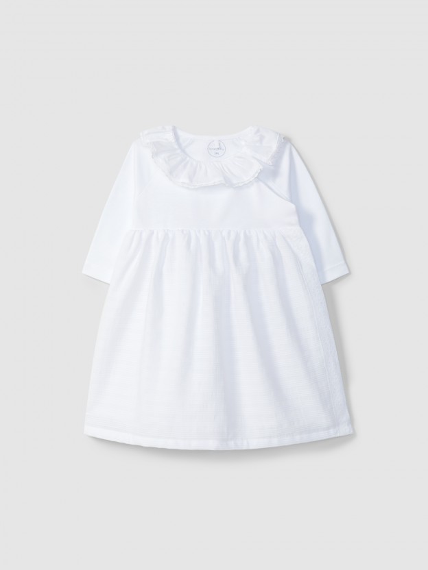 Langes en tissu jacquard � rayures et d�tails en dentelle