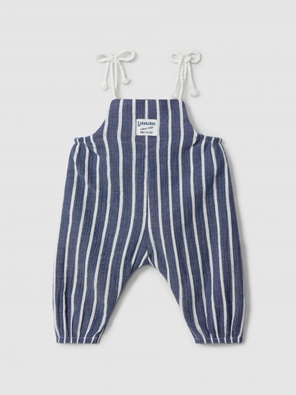 Dungarees in striped gauze with drawstring straps Dungarees in striped gauze with drawstring straps