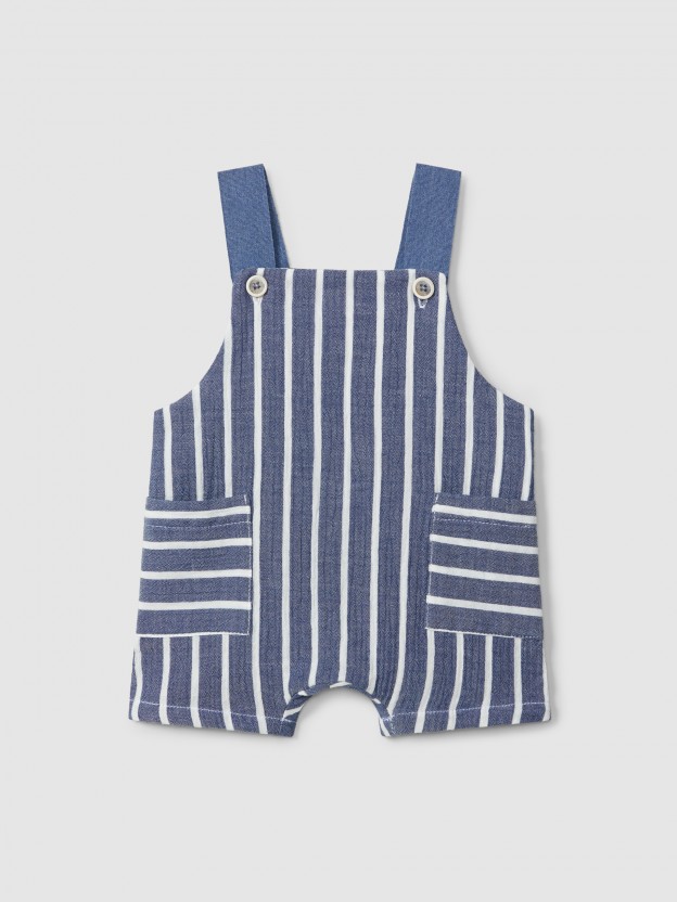 Striped gauze dungaree shorts