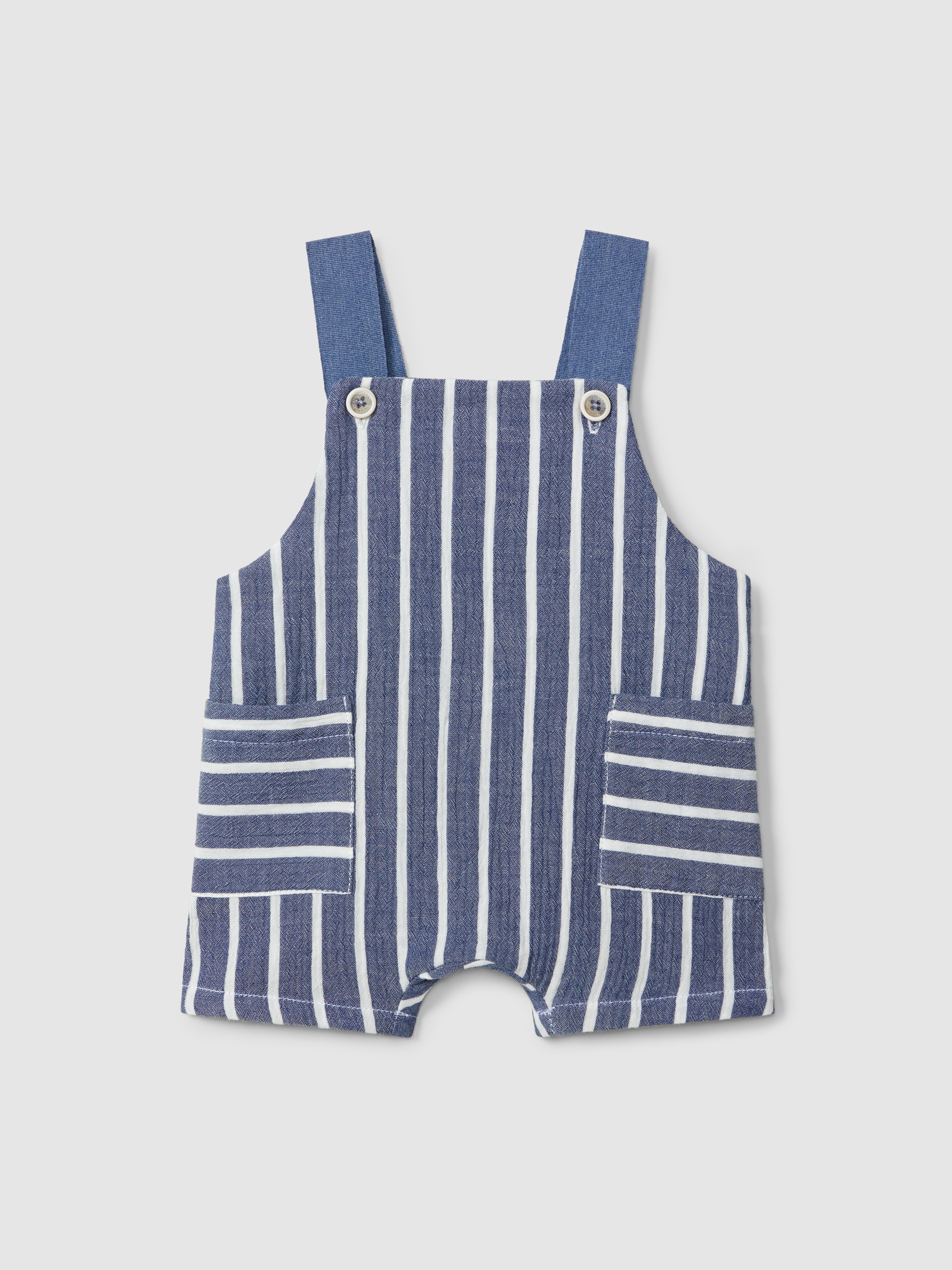 Striped gauze dungaree shorts