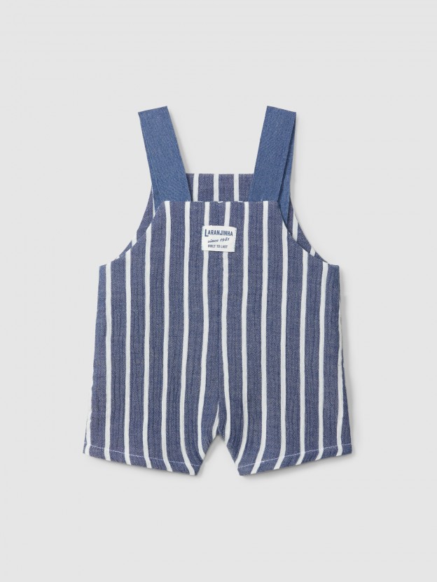 Striped gauze dungaree shorts