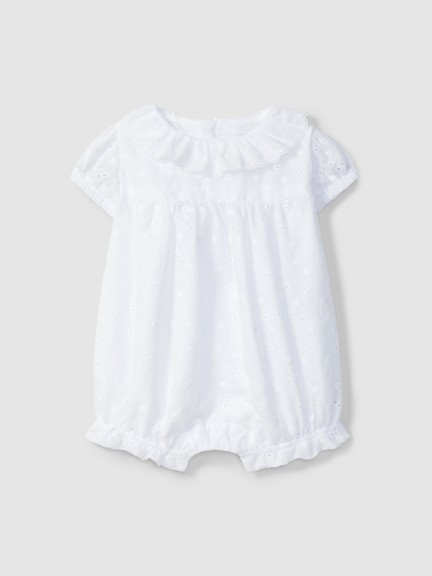 Shortie in English embroidery with ruffled collar