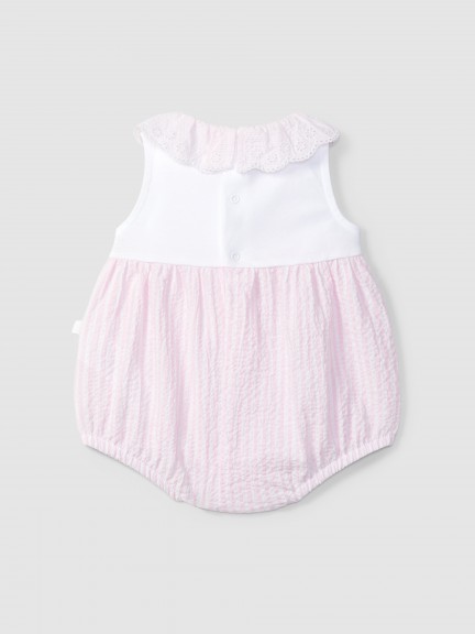 Shortie striped seersucker with embroidered collar Shortie striped seersucker with embroidered collar