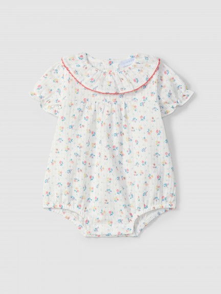 Floral print shortie with ruffled collar Floral print shortie with ruffled collar