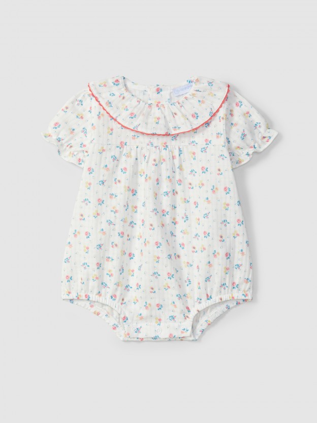 Floral print shortie with ruffled collar