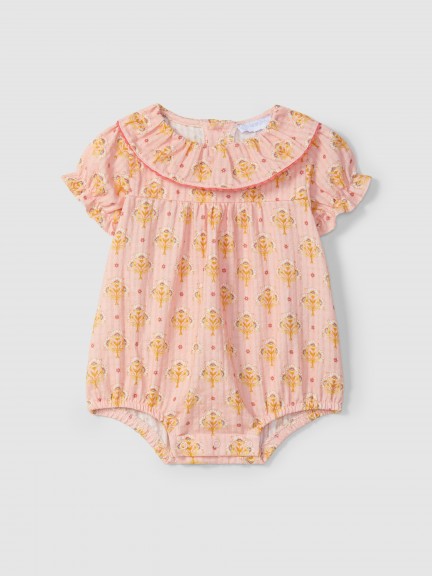 Floral print shortie with ruffled collar Floral print shortie with ruffled collar