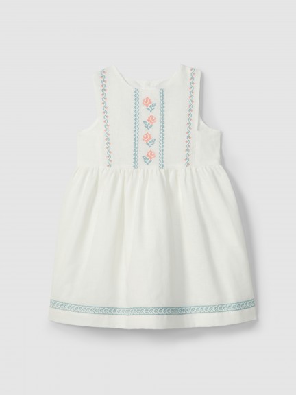 Vestido em linho com detalhes de bordado em ponto de cruz Vestido em linho com detalhes de bordado em ponto de cruz