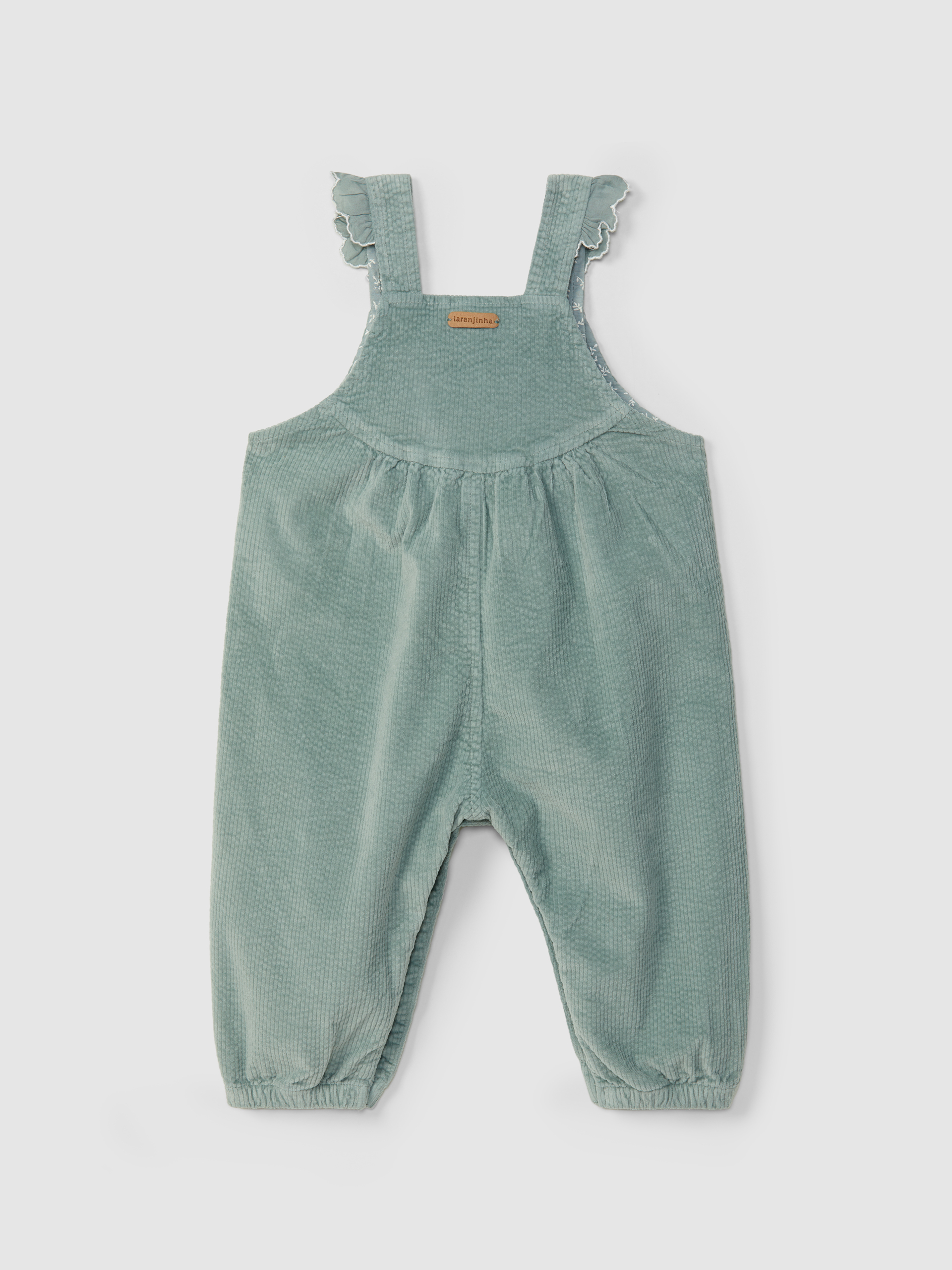 Corduroy dungarees with ruffled detail