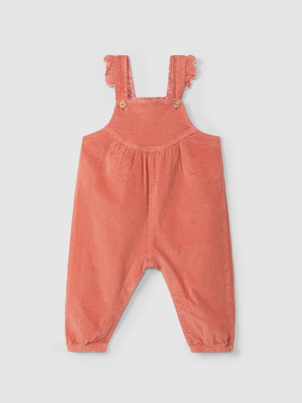 Corduroy dungarees with ruffled detail Corduroy dungarees with ruffled detail