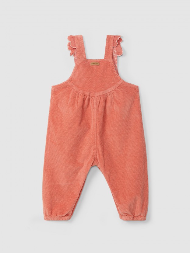 Corduroy dungarees with ruffled detail Corduroy dungarees with ruffled detail