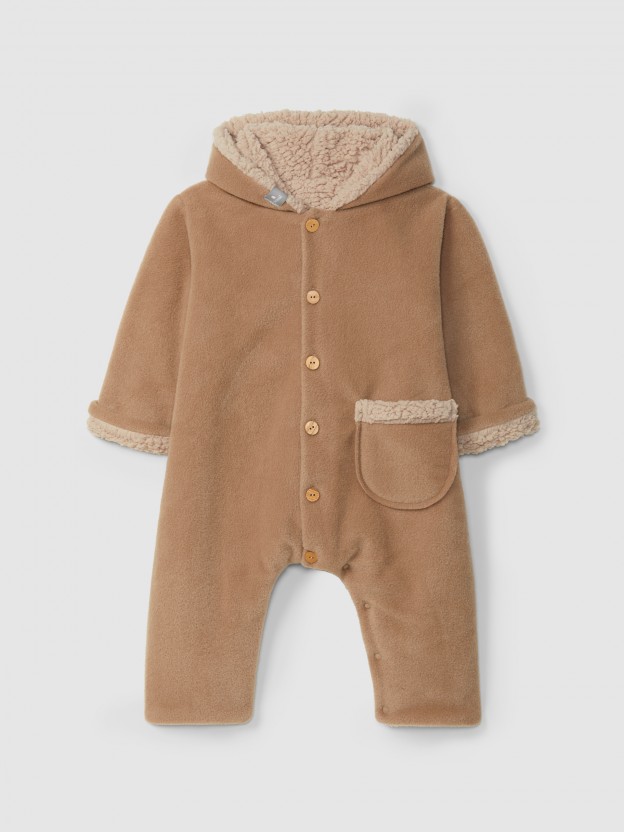 Traje de calentamiento polar con capucha y bolsillo Traje de calentamiento polar con capucha y bolsillo