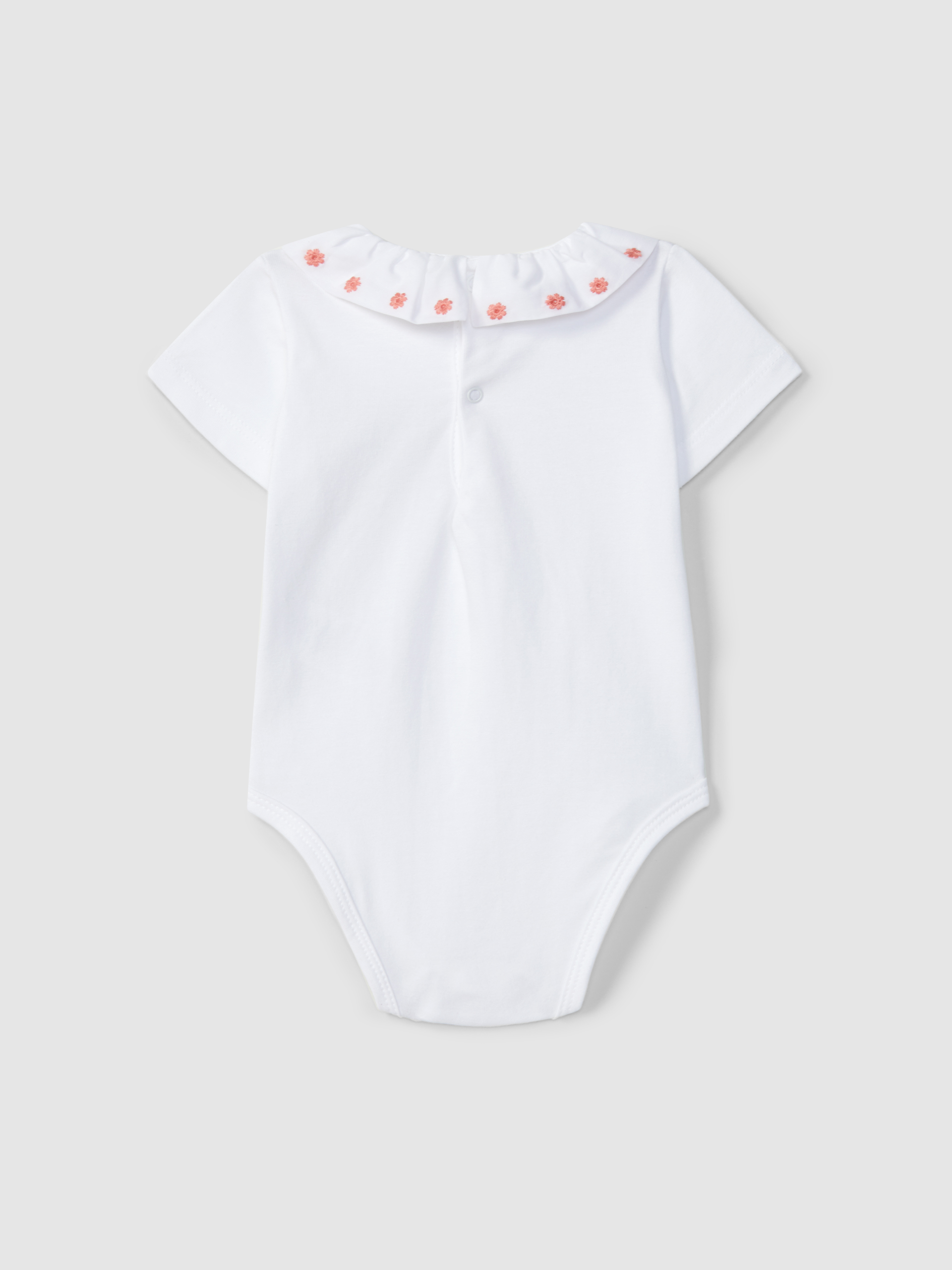 Bodysuit ruffled collar with embroidered flowers detail