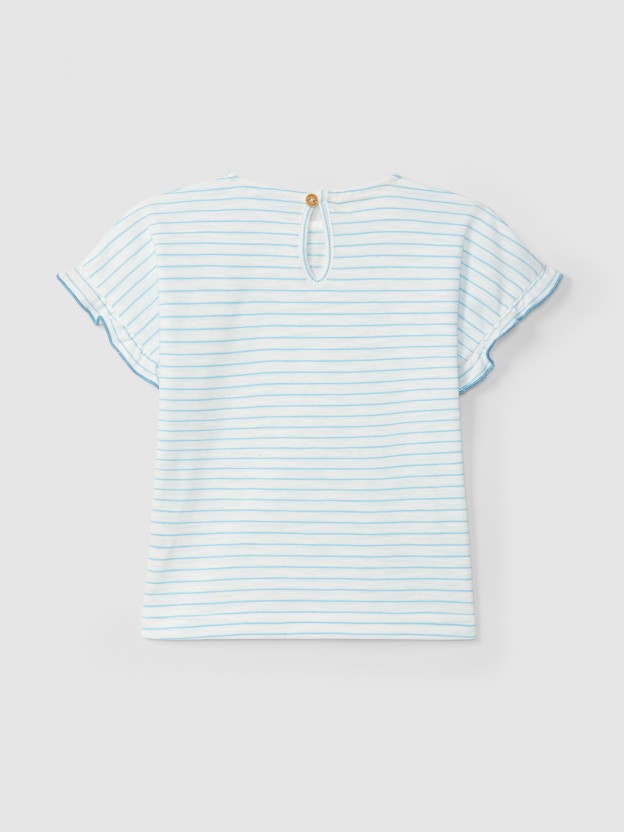 Camiseta rayas con mangas de volante Camiseta rayas con mangas de volante