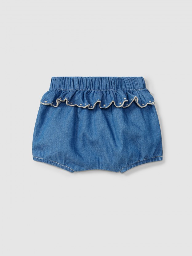 Pantalón pull-up vaquero fino con detalles bordados Pantalón pull-up vaquero fino con detalles bordados